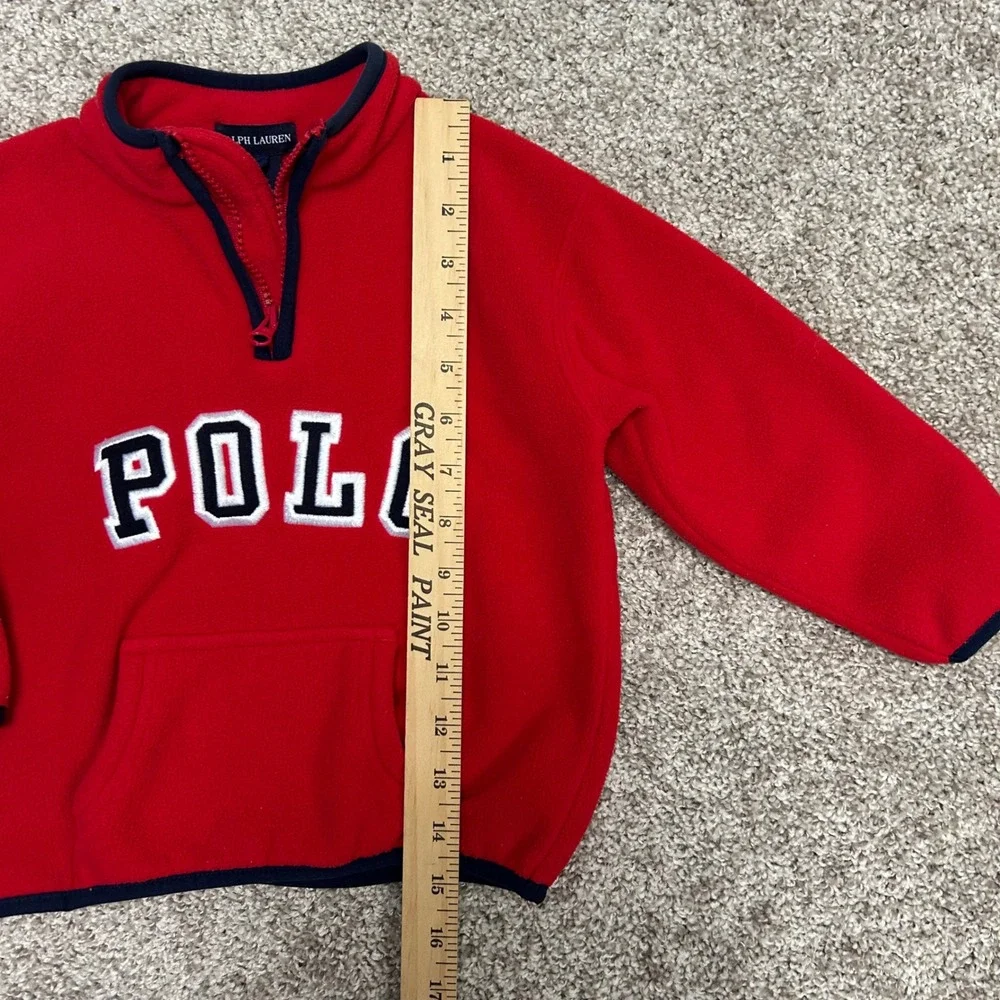 Ralph Lauren Toddler Red Fleece 1/4 Zip Pullover POLO Spellout Kangaroo Size 3T